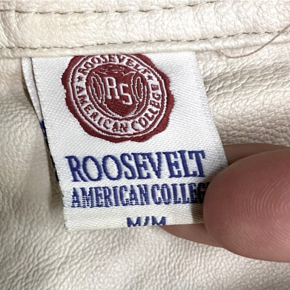 Vintage Roosevelt American College Beige Distressed Faux Leather Jacket M - Picture 11 of 16